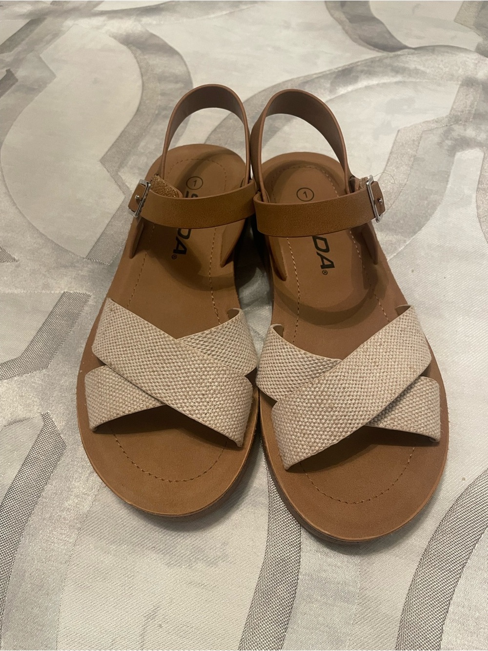 Girl’s Comfortable Tan & Cream Sandals - never worn